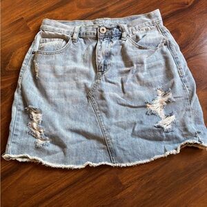 Vanilla Star Light Blue Distressed Denim Mini Skirt